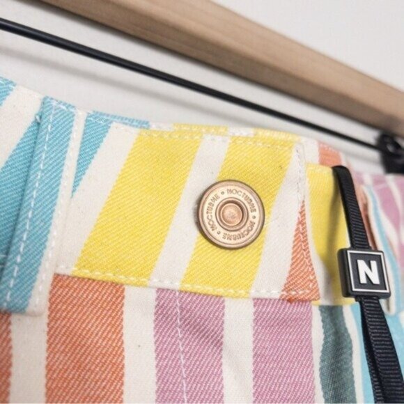 NWT Nocturne Printed Stripe Mom Denim Pants 34 Rainbow Jeans High Waisted - Picture 9 of 12